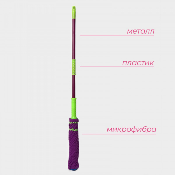 Швабра с отжимом  Доляна, насадка из  микрофибры, метал.ручка 117 см