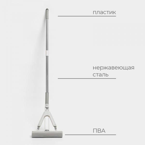 Швабра для мытья пола PVA с отжимом Raccoon, стальной  черенок 130см