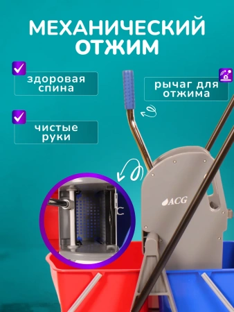 Тележка 2-х ведерная, пласт. база 2x18л с отжимом